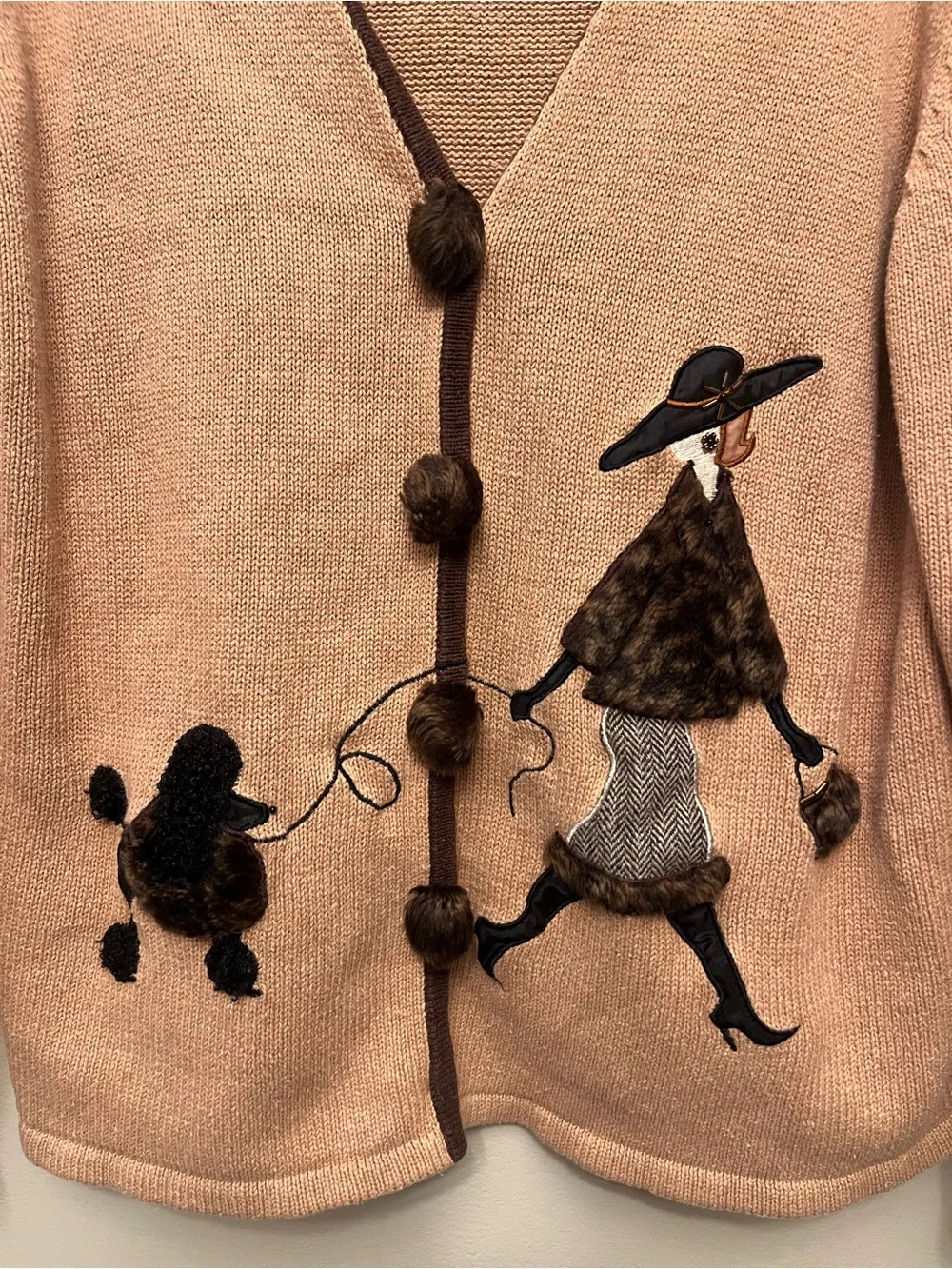 Vintage Mandal Bay Poodle Faux Fur Cardigan Women's Size XL Tan Brown